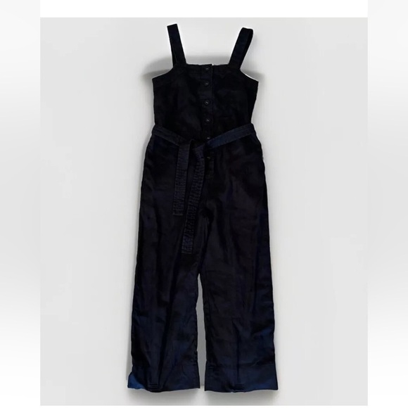 Everlane Jumpsuit Sz 0 Black Linen Tie Waist Crop Length Resort Cruise Vacation - Picture 1 of 8